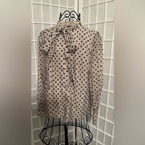 Fashion Nova Polka Dot Tie Neck Detail Button Down Shirt Size Small - Picture 4 of 5